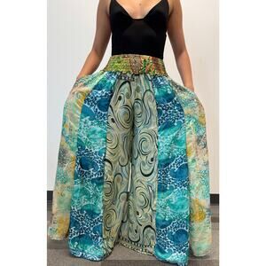 Mixed-print wide-leg trousers- One Size 100% Silk